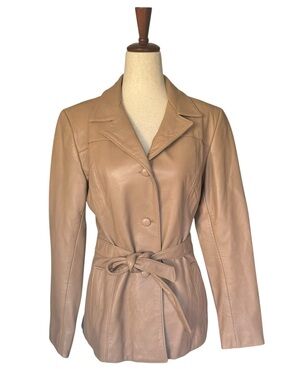 Vintage 90s Privilege Women's Tan Beige Leather Belted Jacket Small